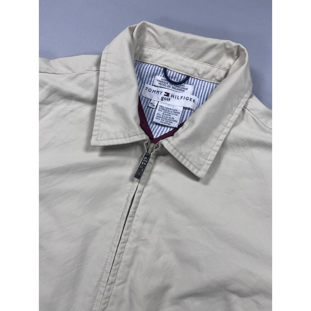 Vtg Tommy Hilfiger Golf Jacket M Fits S Khaki Full Zip Windbreaker 90s Y2K Short